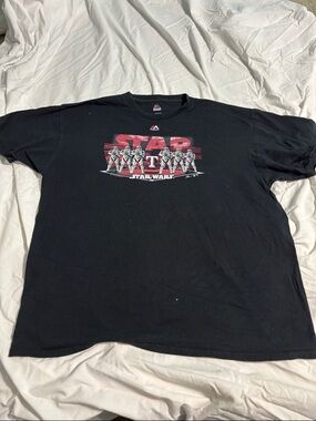 Majestic Black Star Wars Graphic Tee with Red Logo and Stormtrooper Art